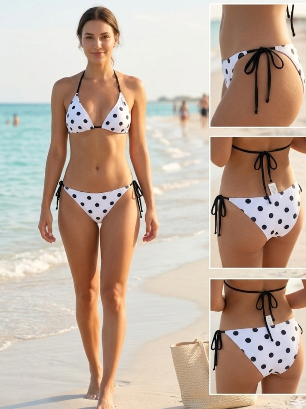 Classic White & Black Polka Dot Tie-Side Bikini